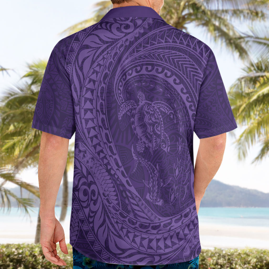 Hawaiian Turtle and Shark Hawaiian Shirt Kakau Tribal with Polynesian Pattern Purple Color