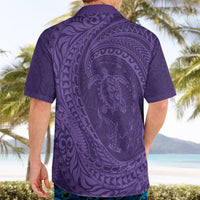 Hawaiian Turtle and Shark Hawaiian Shirt Kakau Tribal with Polynesian Pattern Purple Color