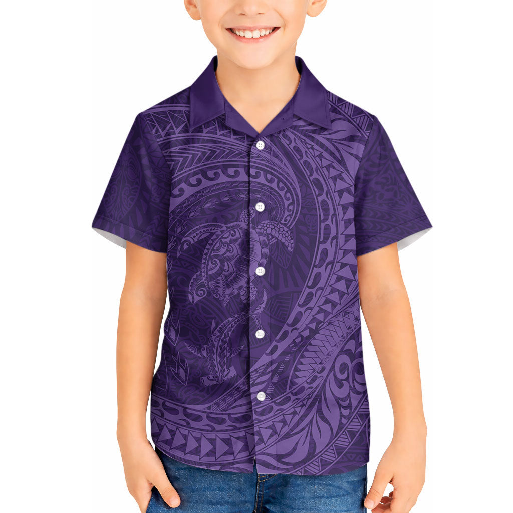 Hawaiian Turtle and Shark Hawaiian Shirt Kakau Tribal with Polynesian Pattern Purple Color