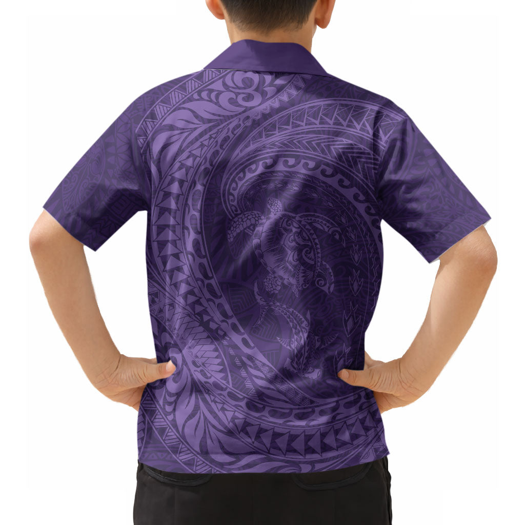 Hawaiian Turtle and Shark Hawaiian Shirt Kakau Tribal with Polynesian Pattern Purple Color