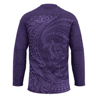 Hawaiian Turtle and Shark Hockey Jersey Kakau Tribal with Polynesian Pattern Purple Color