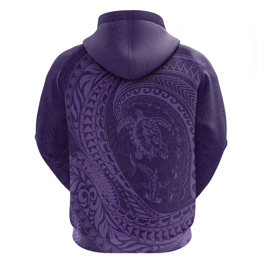 Hawaiian Turtle and Shark Hoodie Kakau Tribal with Polynesian Pattern Purple Color