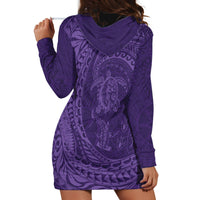 Hawaiian Turtle and Shark Hoodie Dress Kakau Tribal with Polynesian Pattern Purple Color