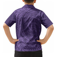 Hawaiian Turtle and Shark Kid Hawaiian Shirt Kakau Tribal with Polynesian Pattern Purple Color