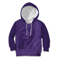 Hawaiian Turtle and Shark Kid Hoodie Kakau Tribal with Polynesian Pattern Purple Color