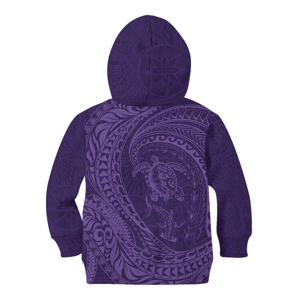 Hawaiian Turtle and Shark Kid Hoodie Kakau Tribal with Polynesian Pattern Purple Color