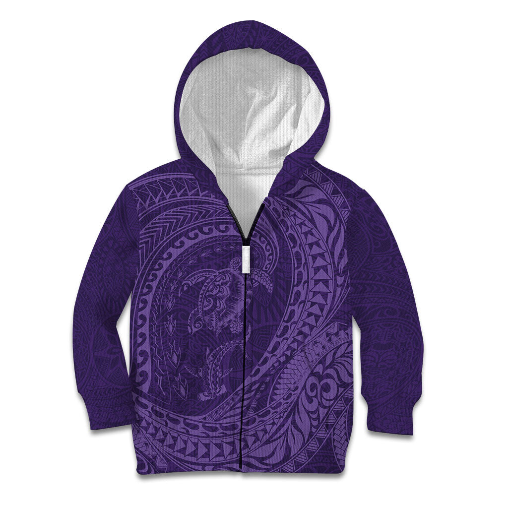 Hawaiian Turtle and Shark Kid Hoodie Kakau Tribal with Polynesian Pattern Purple Color