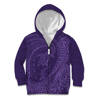 Hawaiian Turtle and Shark Kid Hoodie Kakau Tribal with Polynesian Pattern Purple Color