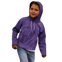 Hawaiian Turtle and Shark Kid Hoodie Kakau Tribal with Polynesian Pattern Purple Color