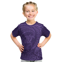 Hawaiian Turtle and Shark Kid T Shirt Kakau Tribal with Polynesian Pattern Purple Color