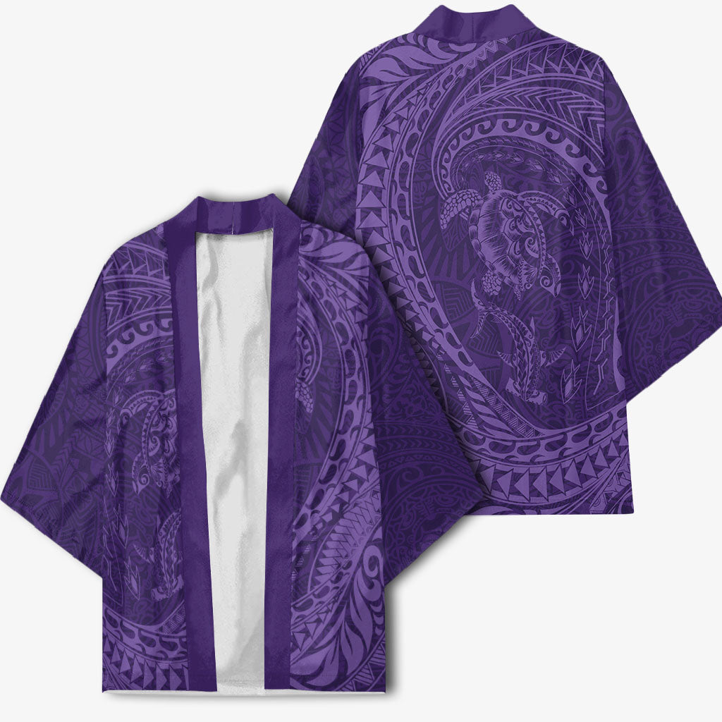 Hawaiian Turtle and Shark Kimono Kakau Tribal with Polynesian Pattern Purple Color