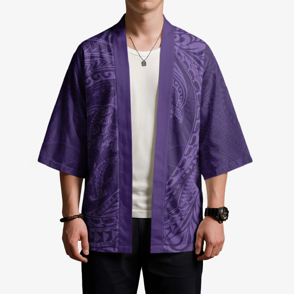 Hawaiian Turtle and Shark Kimono Kakau Tribal with Polynesian Pattern Purple Color