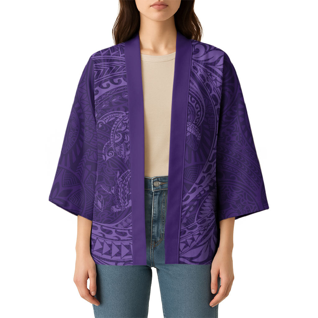 Hawaiian Turtle and Shark Kimono Kakau Tribal with Polynesian Pattern Purple Color