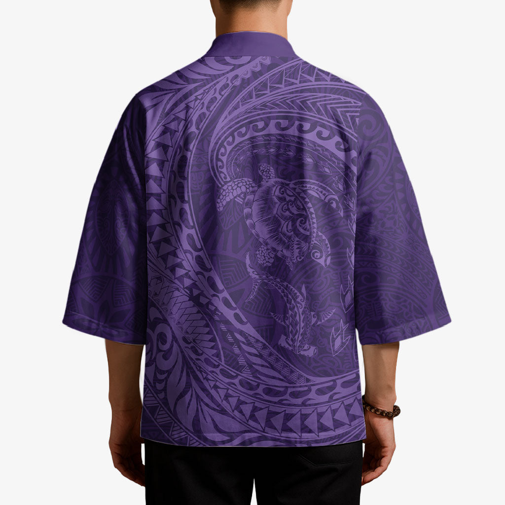 Hawaiian Turtle and Shark Kimono Kakau Tribal with Polynesian Pattern Purple Color