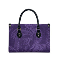 Hawaiian Turtle and Shark Leather Bag Kakau Tribal with Polynesian Pattern Purple Color