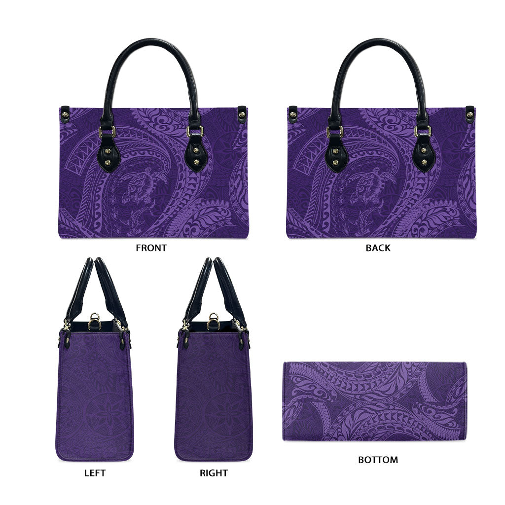 Hawaiian Turtle and Shark Leather Bag Kakau Tribal with Polynesian Pattern Purple Color