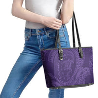 Hawaiian Turtle and Shark Leather Tote Bag Kakau Tribal with Polynesian Pattern Purple Color