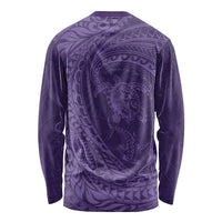 Hawaiian Turtle and Shark Long Sleeve Shirt Kakau Tribal with Polynesian Pattern Purple Color