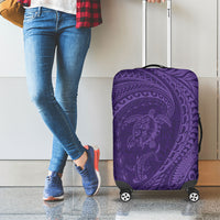 Hawaiian Turtle and Shark Luggage Cover Kakau Tribal with Polynesian Pattern Purple Color