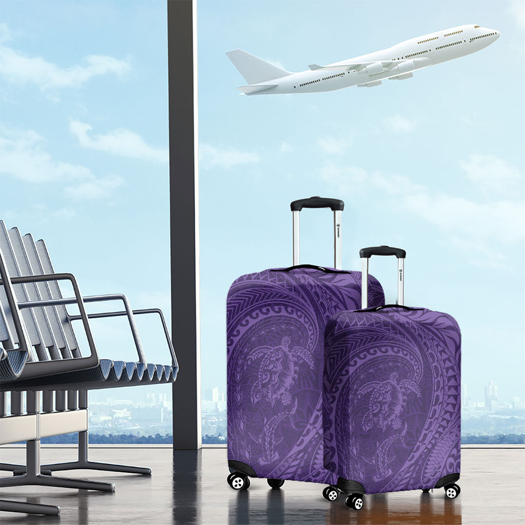 Hawaiian Turtle and Shark Luggage Cover Kakau Tribal with Polynesian Pattern Purple Color