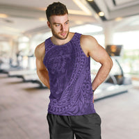 Hawaiian Turtle and Shark Men Tank Top Kakau Tribal with Polynesian Pattern Purple Color