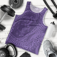 Hawaiian Turtle and Shark Men Tank Top Kakau Tribal with Polynesian Pattern Purple Color