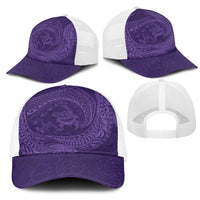 Hawaiian Turtle and Shark Mesh Trucker Cap Kakau Tribal with Polynesian Pattern Purple Color