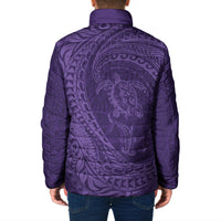 Hawaiian Turtle and Shark Padded Jacket Kakau Tribal with Polynesian Pattern Purple Color