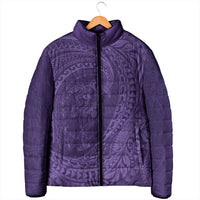 Hawaiian Turtle and Shark Padded Jacket Kakau Tribal with Polynesian Pattern Purple Color
