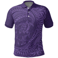 Hawaiian Turtle and Shark Polo Shirt Kakau Tribal with Polynesian Pattern Purple Color