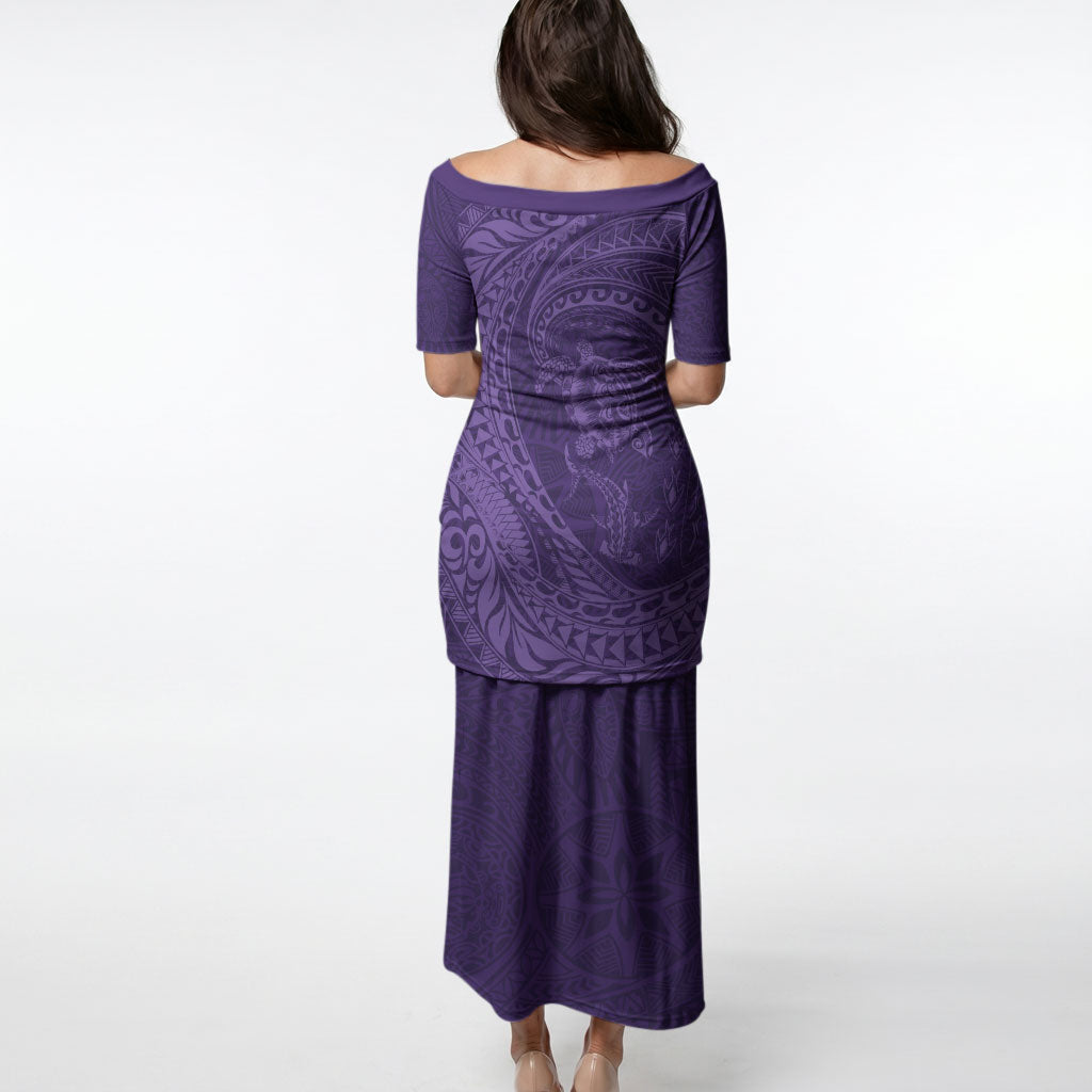 Hawaiian Turtle and Shark Puletasi Kakau Tribal with Polynesian Pattern Purple Color