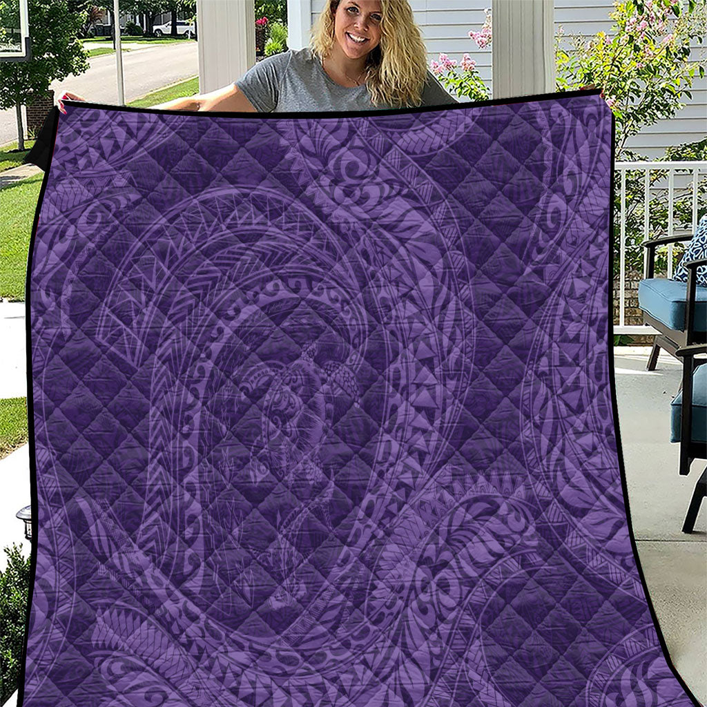 Hawaiian Turtle and Shark Quilt Kakau Tribal with Polynesian Pattern Purple Color