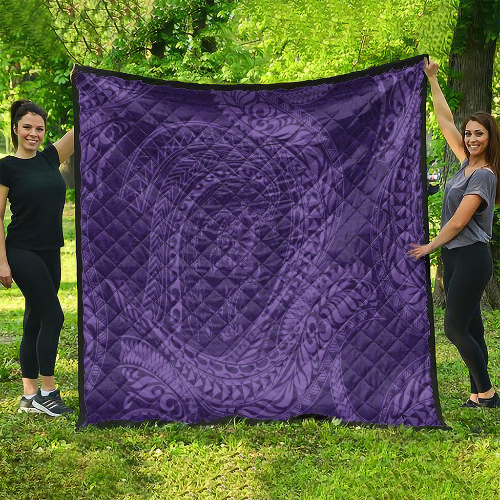 Hawaiian Turtle and Shark Quilt Kakau Tribal with Polynesian Pattern Purple Color