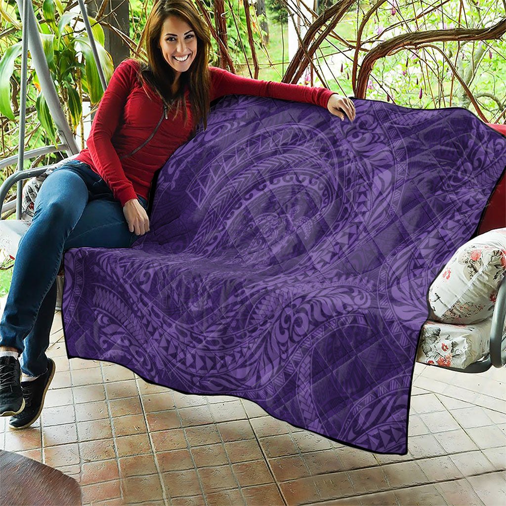 Hawaiian Turtle and Shark Quilt Kakau Tribal with Polynesian Pattern Purple Color