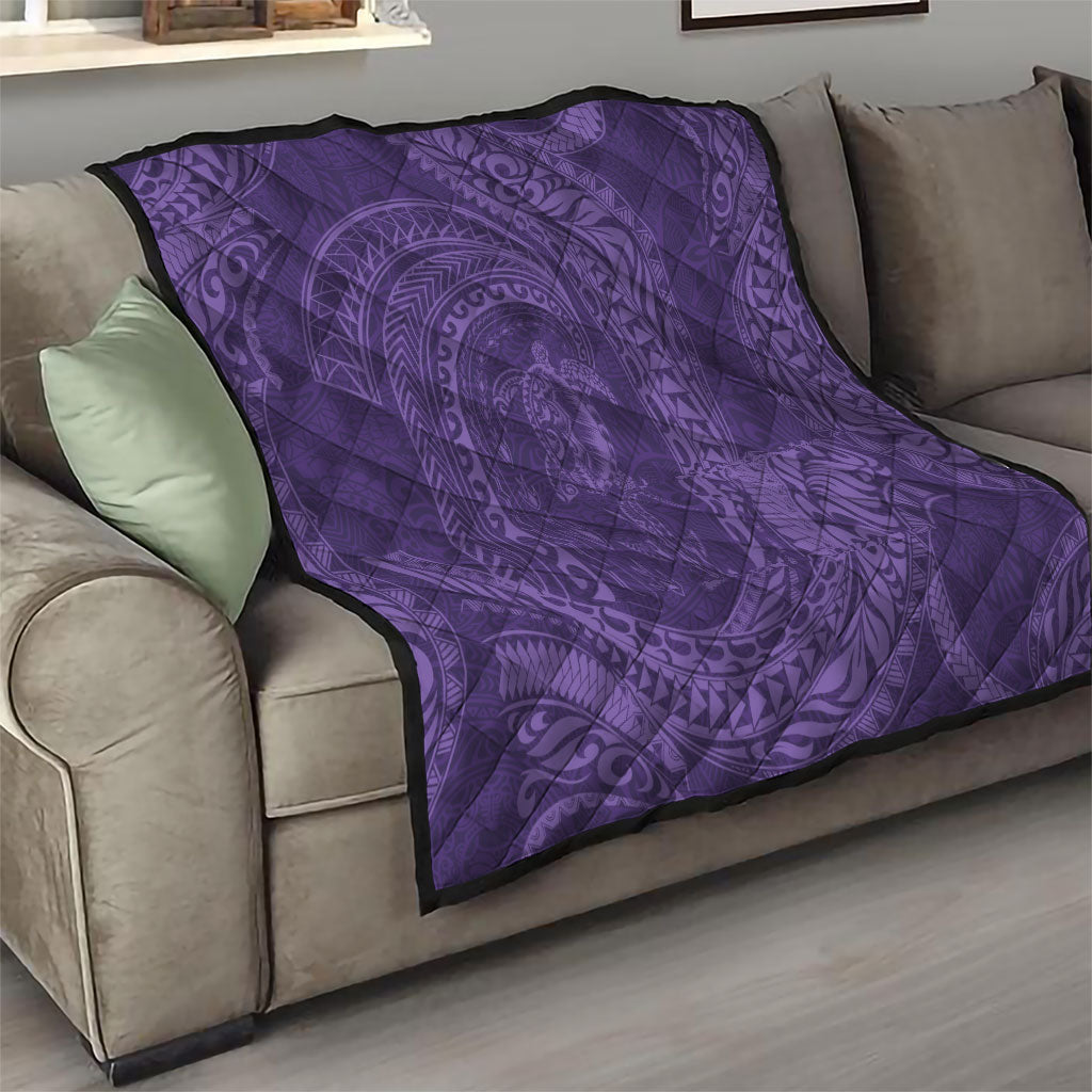 Hawaiian Turtle and Shark Quilt Kakau Tribal with Polynesian Pattern Purple Color