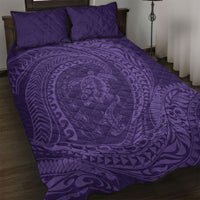 Hawaiian Turtle and Shark Quilt Bed Set Kakau Tribal with Polynesian Pattern Purple Color
