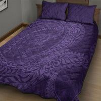 Hawaiian Turtle and Shark Quilt Bed Set Kakau Tribal with Polynesian Pattern Purple Color