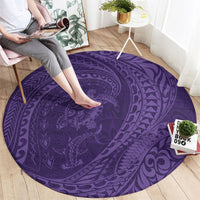 Hawaiian Turtle and Shark Round Carpet Kakau Tribal with Polynesian Pattern Purple Color