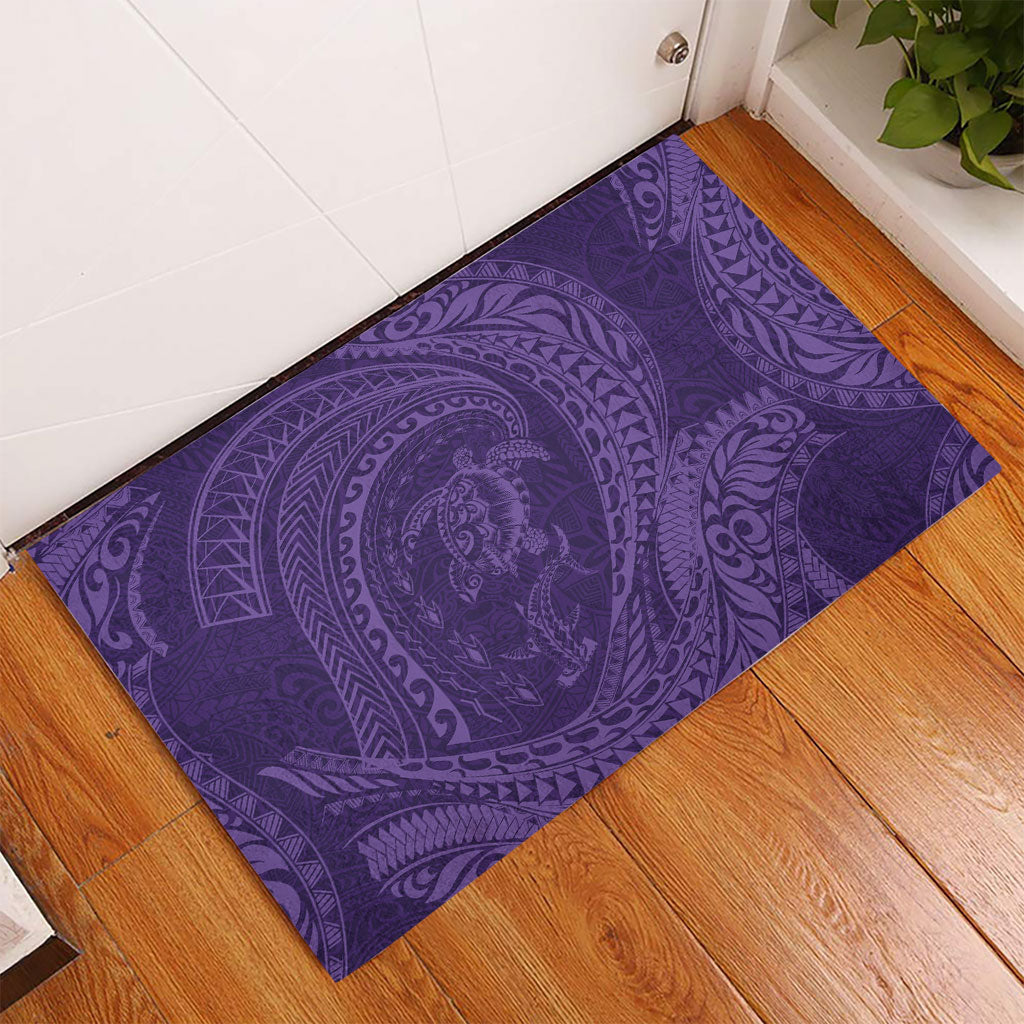Hawaiian Turtle and Shark Rubber Doormat Kakau Tribal with Polynesian Pattern Purple Color