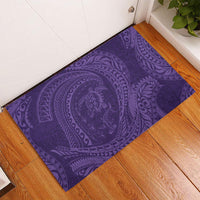 Hawaiian Turtle and Shark Rubber Doormat Kakau Tribal with Polynesian Pattern Purple Color