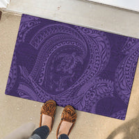Hawaiian Turtle and Shark Rubber Doormat Kakau Tribal with Polynesian Pattern Purple Color