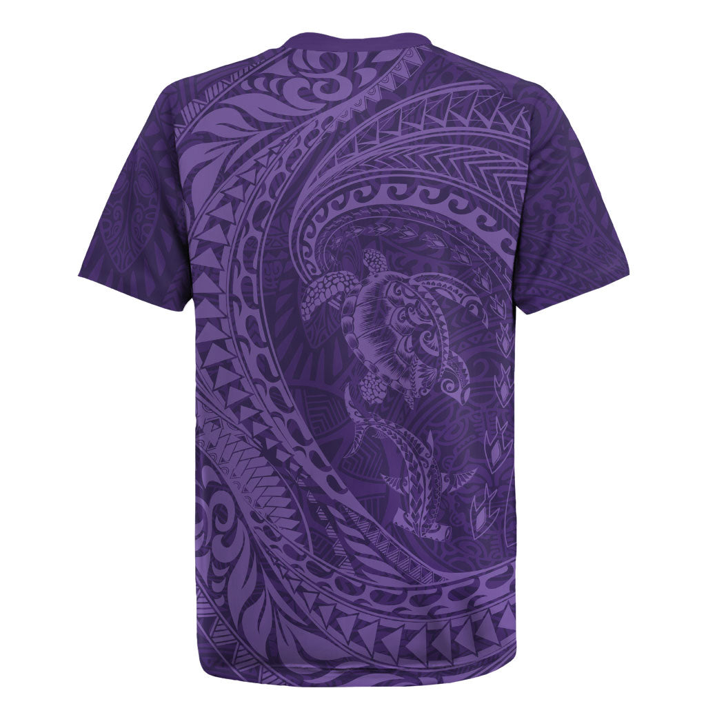 Hawaiian Turtle and Shark Rugby Jersey Kakau Tribal with Polynesian Pattern Purple Color