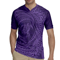 Hawaiian Turtle and Shark Rugby Jersey Kakau Tribal with Polynesian Pattern Purple Color