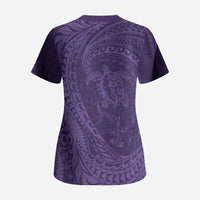 Hawaiian Turtle and Shark Scrub Top Kakau Tribal with Polynesian Pattern Purple Color