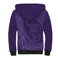 Hawaiian Turtle and Shark Sherpa Hoodie Kakau Tribal with Polynesian Pattern Purple Color