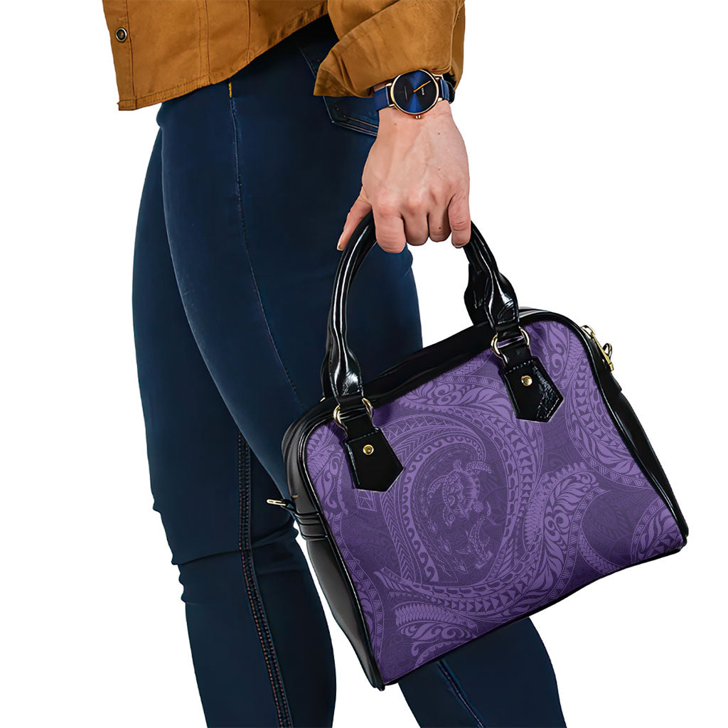 Hawaiian Turtle and Shark Shoulder Handbag Kakau Tribal with Polynesian Pattern Purple Color