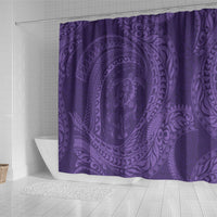 Hawaiian Turtle and Shark Shower Curtain Kakau Tribal with Polynesian Pattern Purple Color