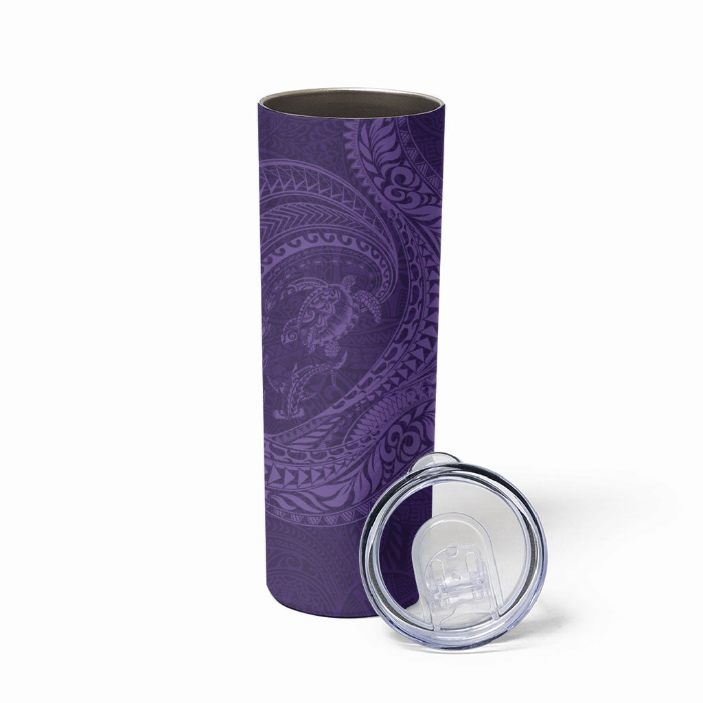 Hawaiian Turtle and Shark Skinny Tumbler Kakau Tribal with Polynesian Pattern Purple Color
