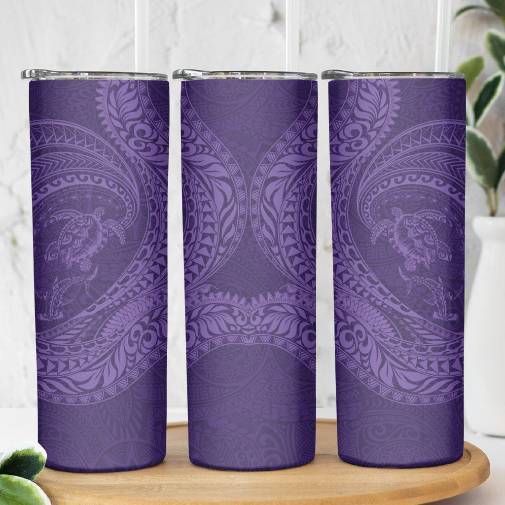 Hawaiian Turtle and Shark Skinny Tumbler Kakau Tribal with Polynesian Pattern Purple Color
