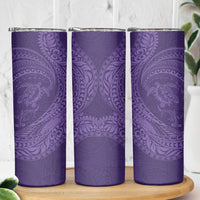 Hawaiian Turtle and Shark Skinny Tumbler Kakau Tribal with Polynesian Pattern Purple Color